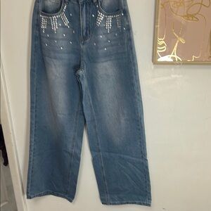 SHEIN Women's Blue Jeans with Embellishments- size 26
